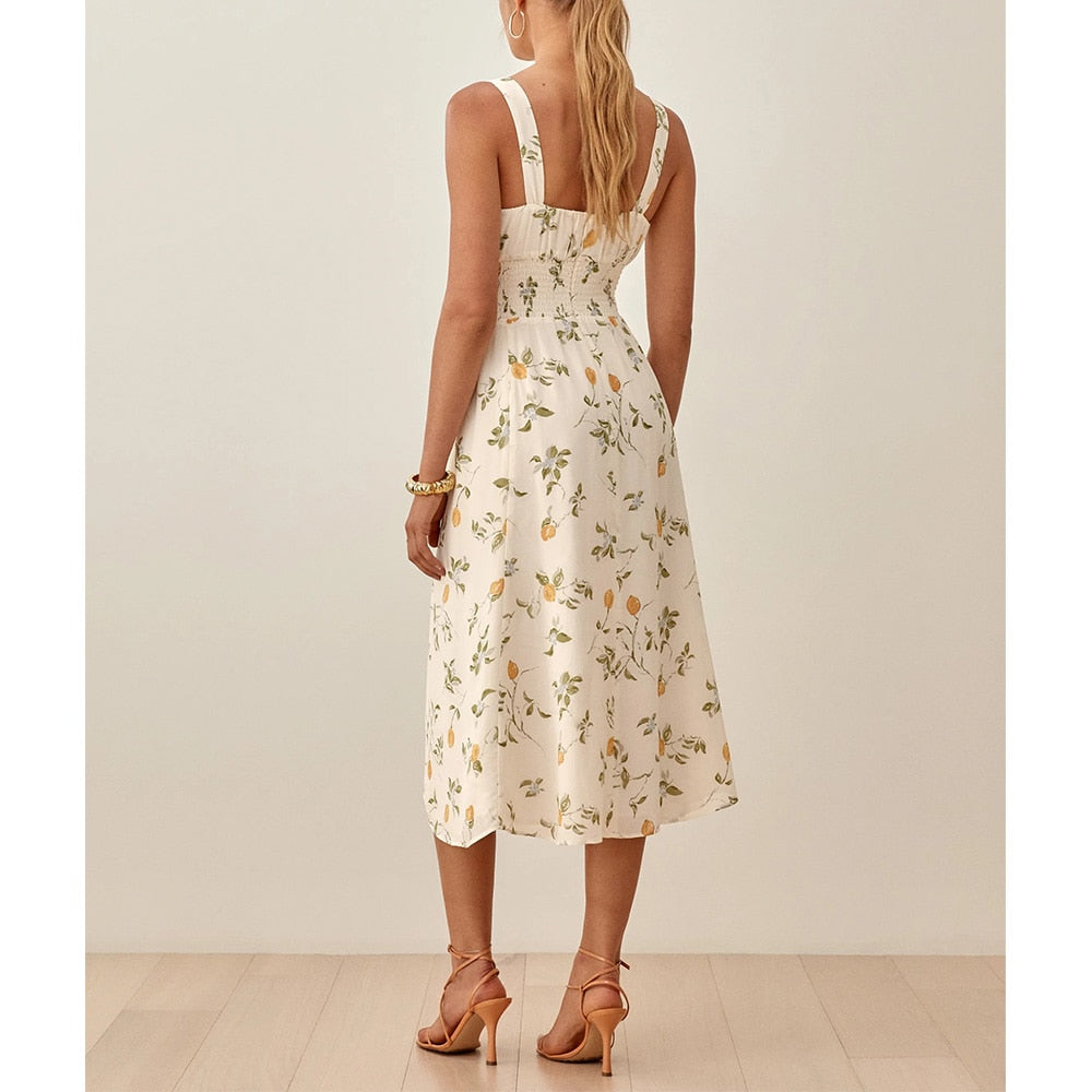 Sleeveless Chiffon Printed Casual Midi Dress