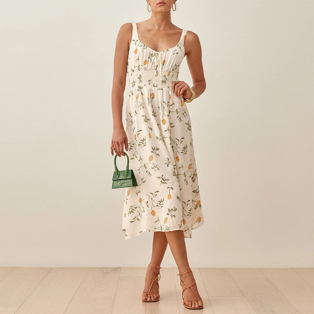 Sleeveless Chiffon Printed Casual Midi Dress