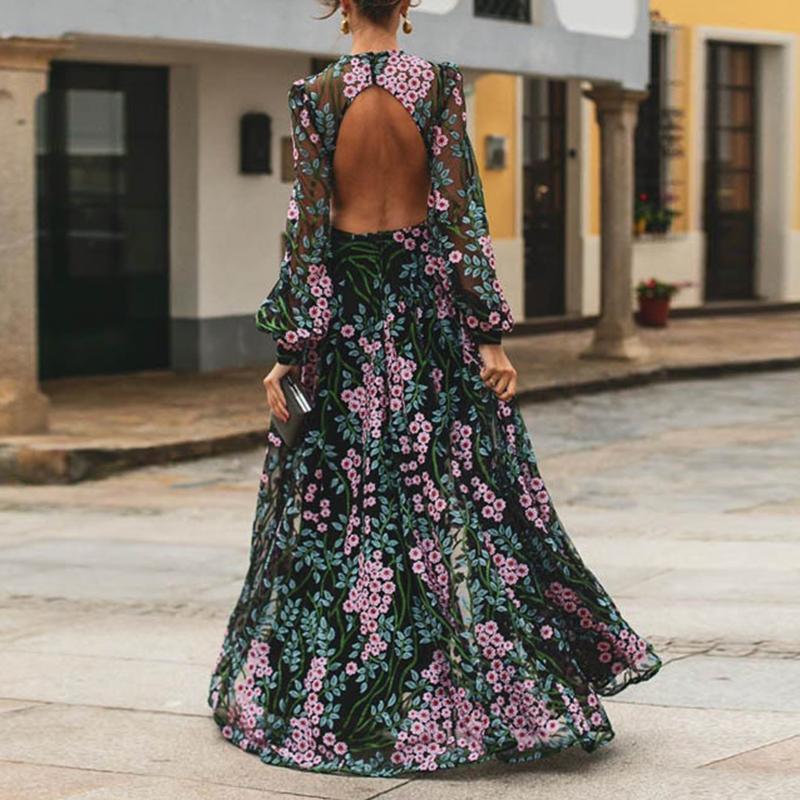Vintage Open Back Flow Maxi Dress