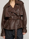 Classic Brown Button PU Coat
