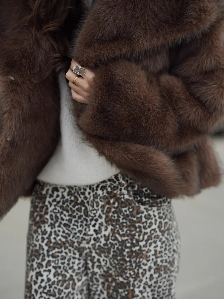 Brown Soft Plush Wool Coat