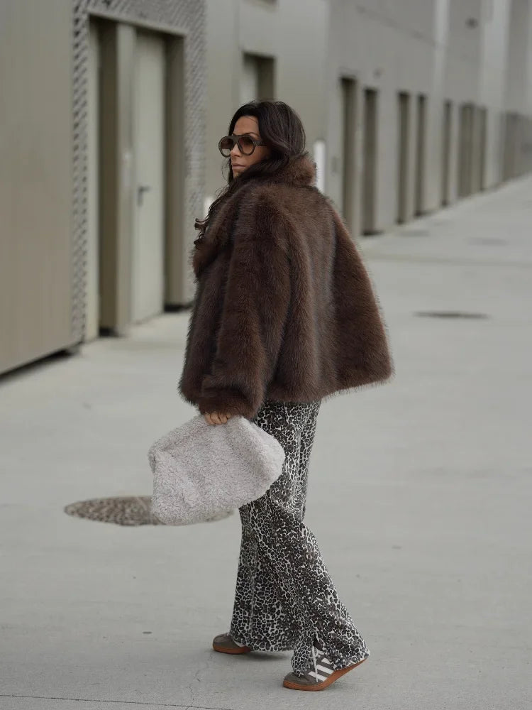 Brown Soft Plush Wool Coat