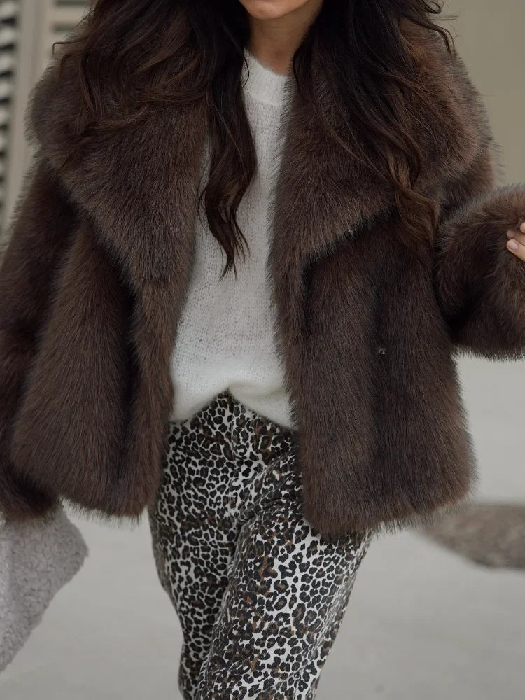 Brown Soft Plush Wool Coat