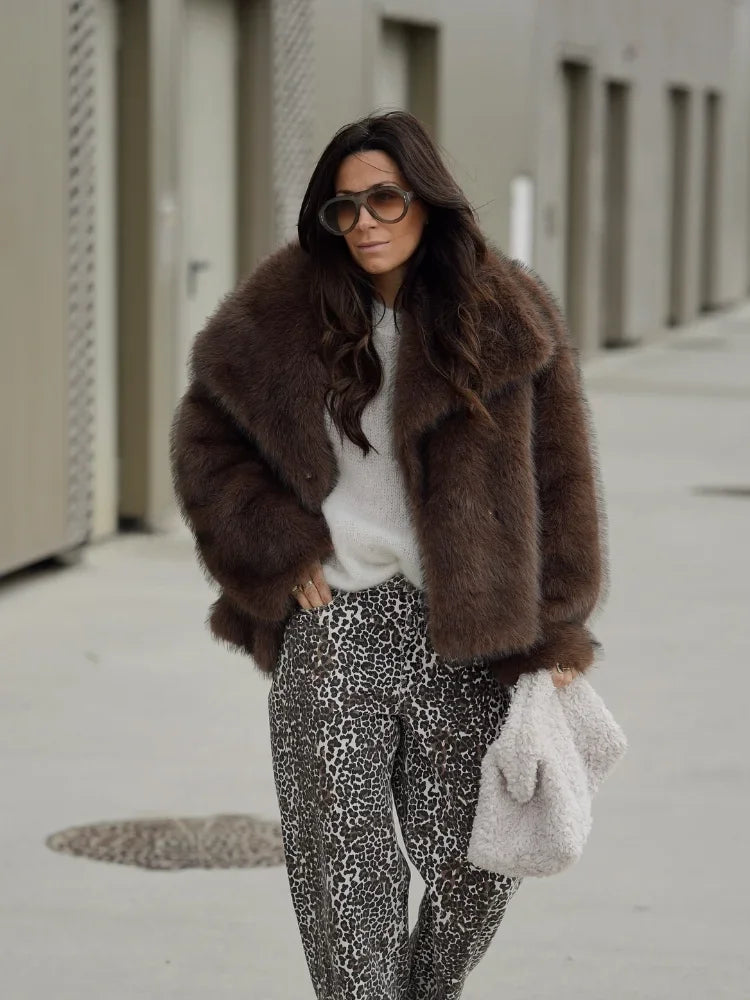 Brown Soft Plush Wool Coat