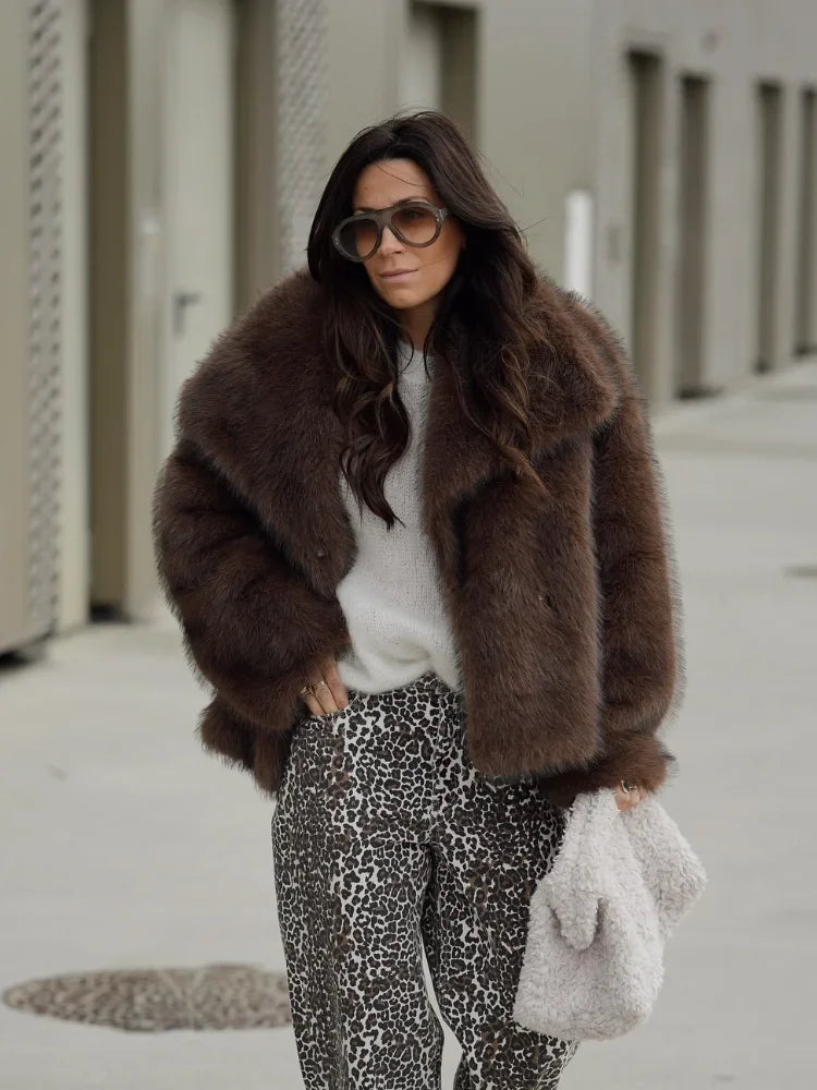 Brown Soft Plush Wool Coat