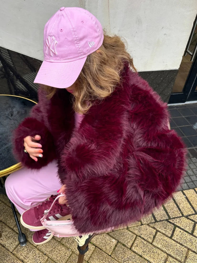 Burgundy Plush Short Coat