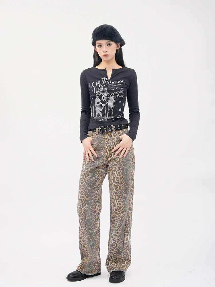 Leopard Wide Leg Panther Vintage Denim Jean