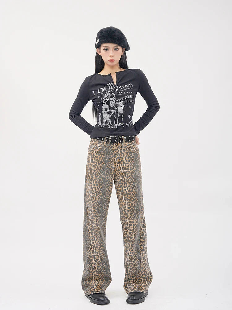 Leopard Wide Leg Panther Vintage Denim Jean