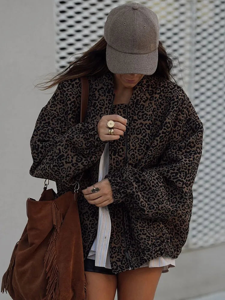 Retro Leopard Pattern Zip Coat