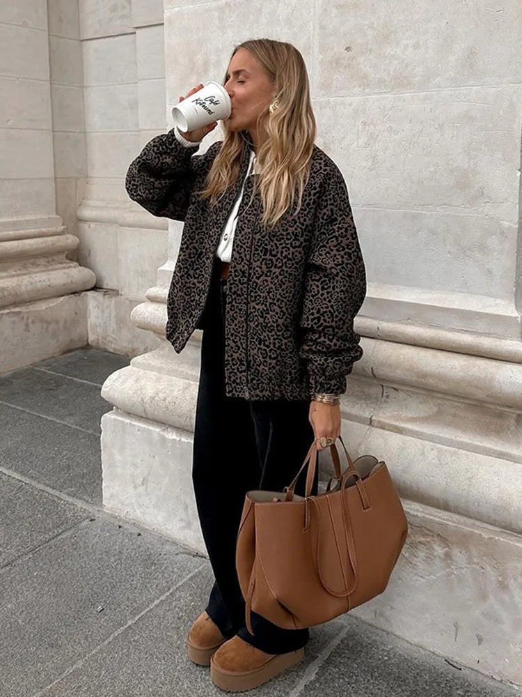 Retro Leopard Pattern Zip Coat