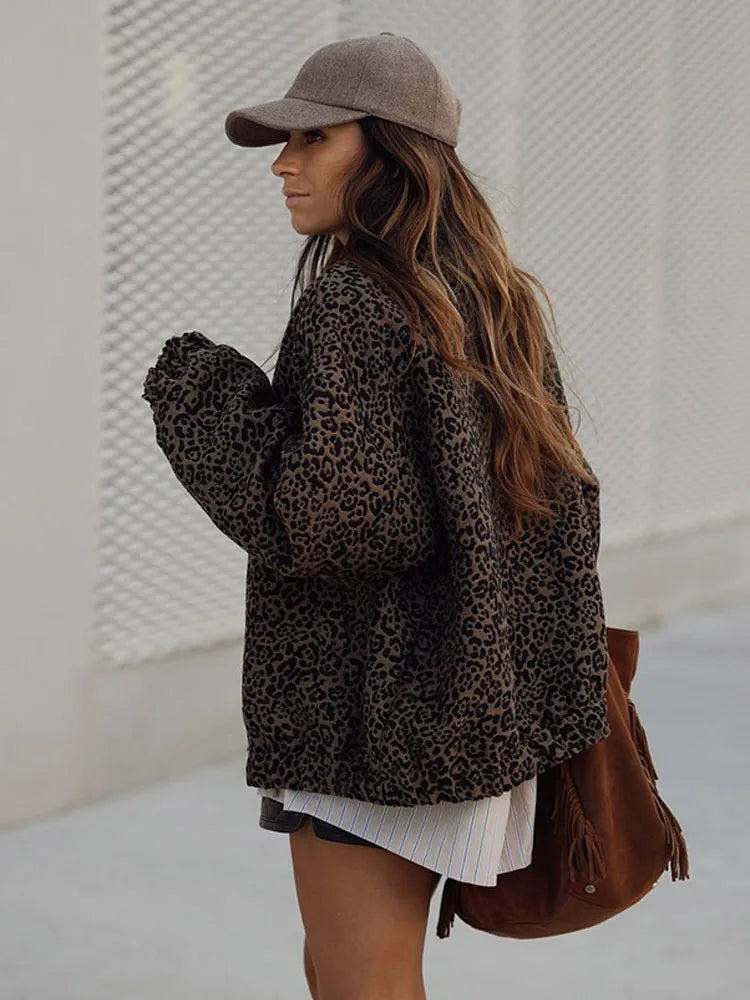 Retro Leopard Pattern Zip Coat