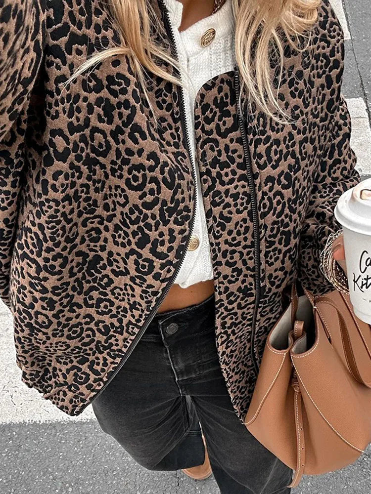 Retro Leopard Pattern Zip Coat