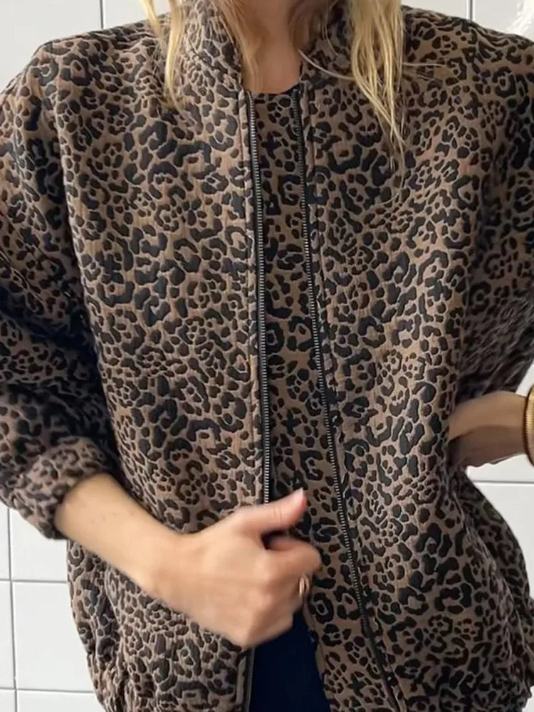 Retro Leopard Pattern Zip Coat
