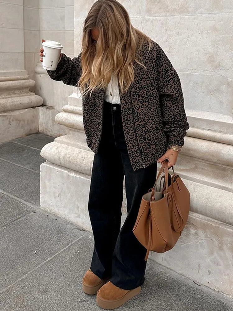 Retro Leopard Pattern Zip Coat