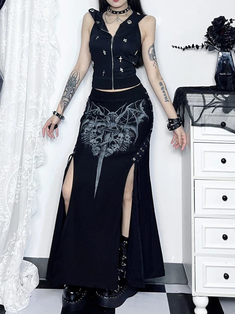 Vintage High Waist Mermaid Maxi Gothic Skirt