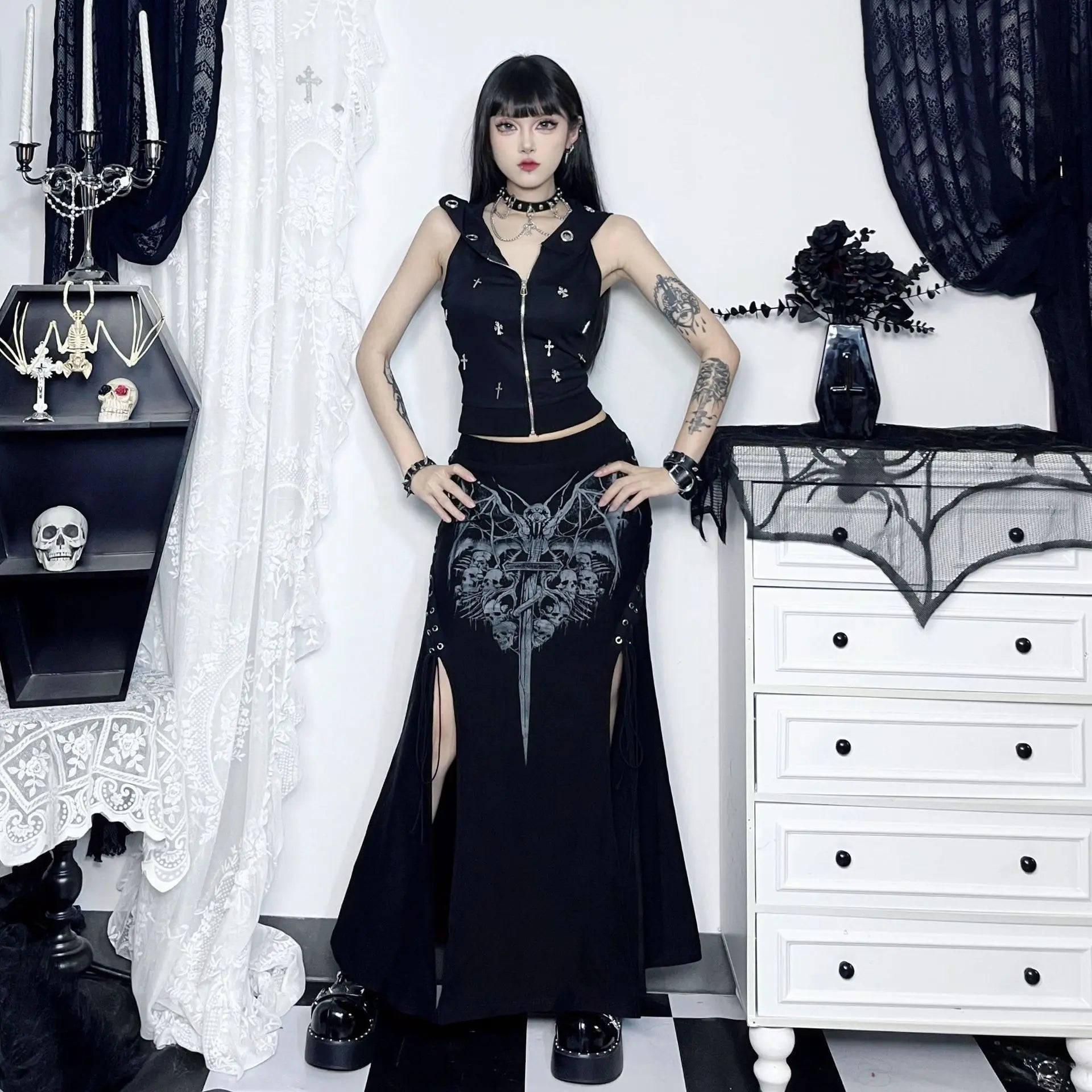 Vintage High Waist Mermaid Maxi Gothic Skirt
