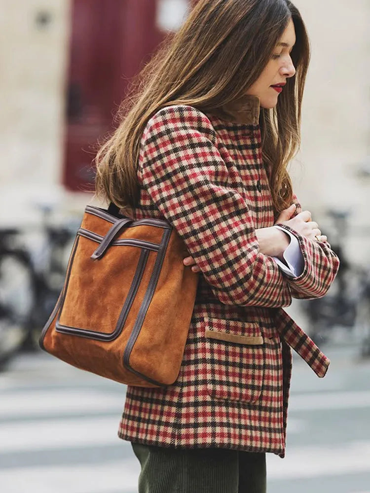Red Checked Wool Coat with Belt