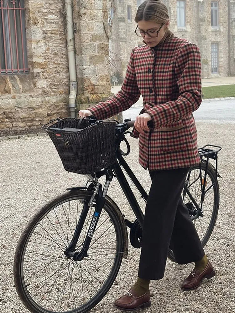 Red Checked Wool Coat with Belt