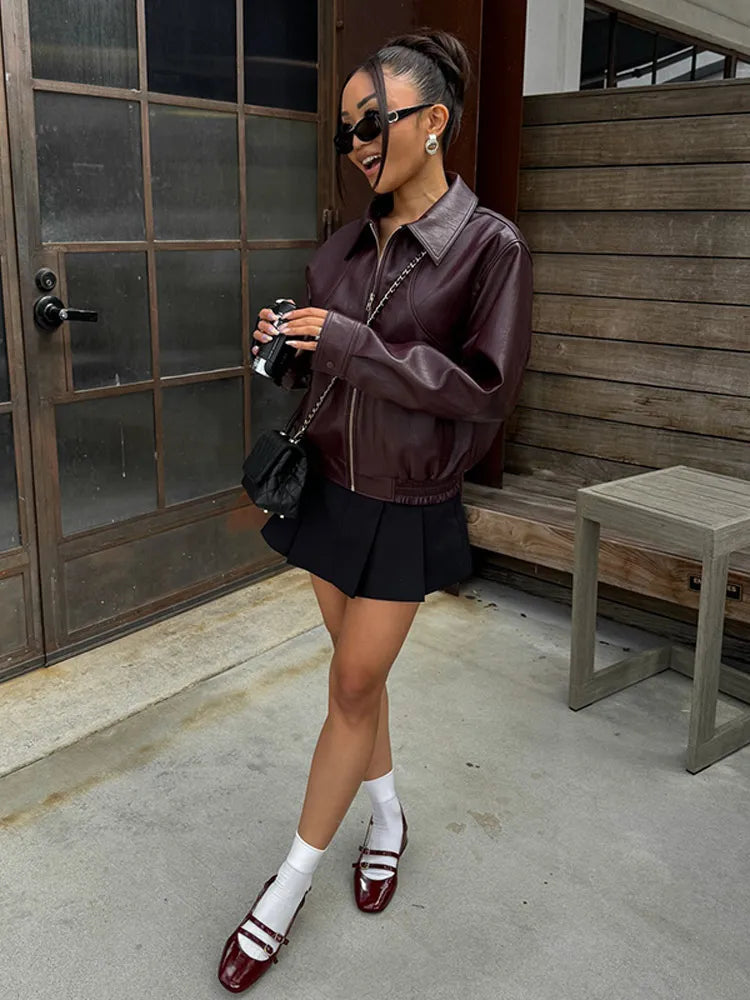 Vintage PU Leather Coat