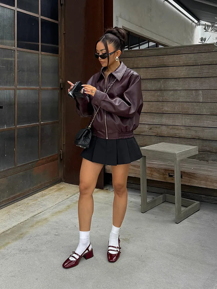 Vintage PU Leather Coat