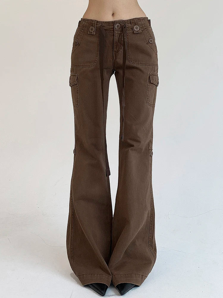 Brown Low Waist Slim Flared Jean