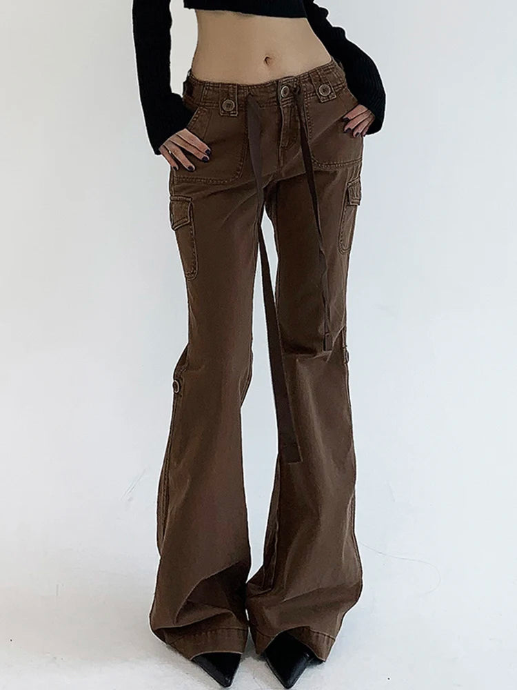 Brown Low Waist Slim Flared Jean