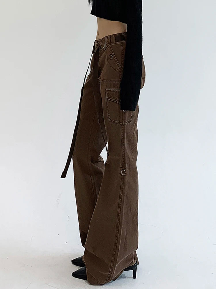 Brown Low Waist Slim Flared Jean
