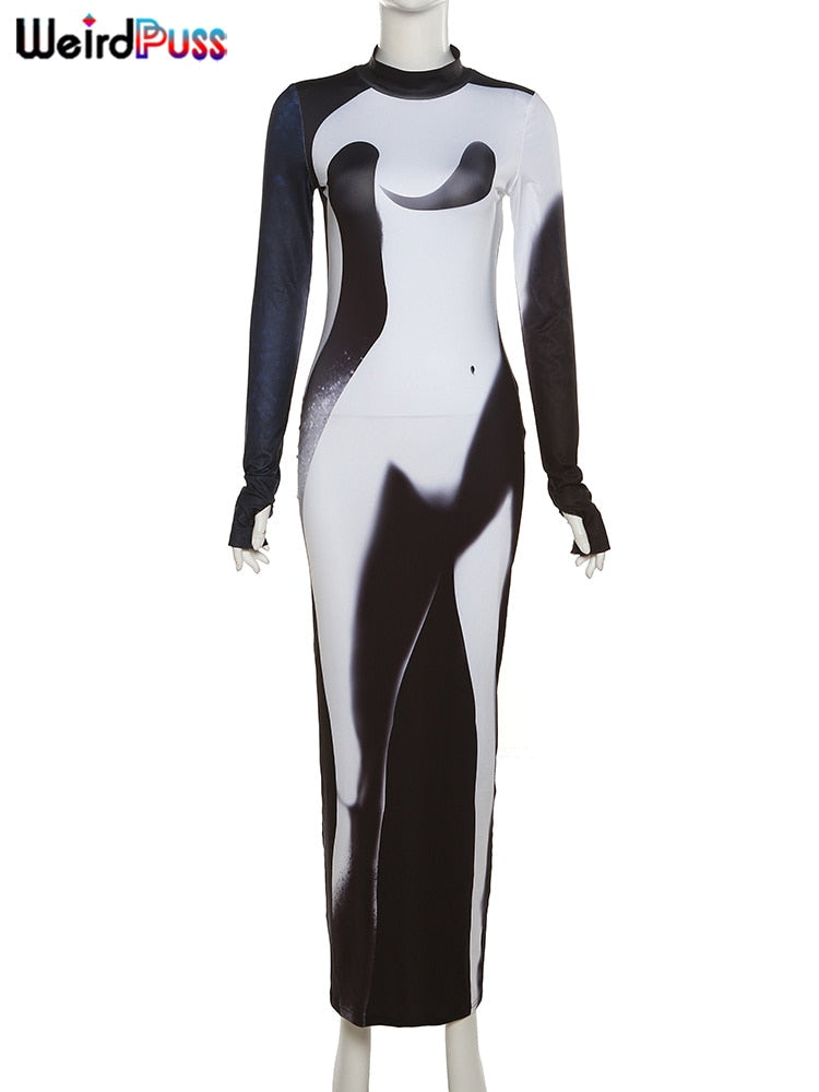 Gradient Stretchy Bodycon Maxi Dress