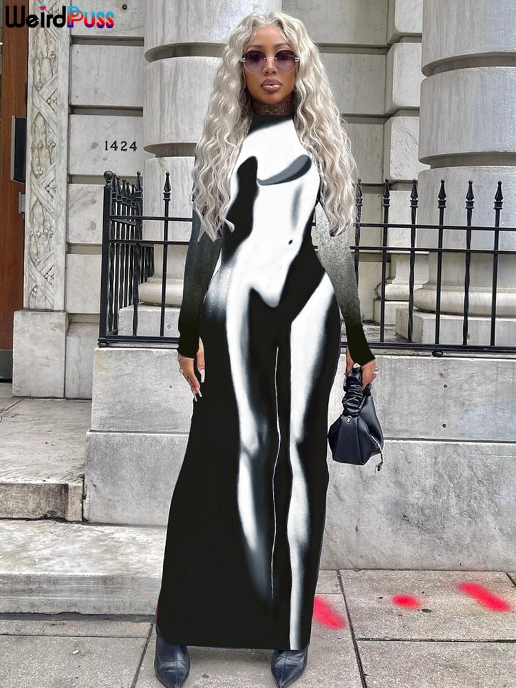 Gradient Stretchy Bodycon Maxi Dress