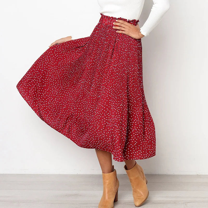 Floral Dots Elastic Side Pockets Skirt