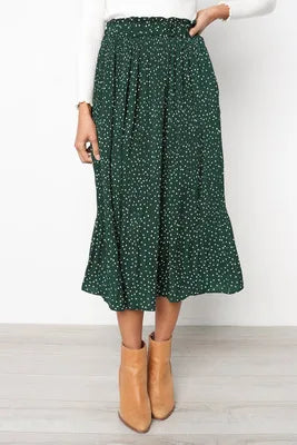 Floral Dots Elastic Side Pockets Skirt