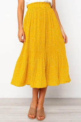 Floral Dots Elastic Side Pockets Skirt