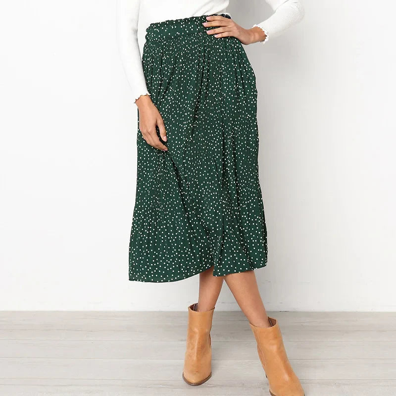 Floral Dots Elastic Side Pockets Skirt