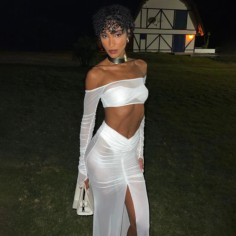 Mesh See Through Ruched Summer Skirt