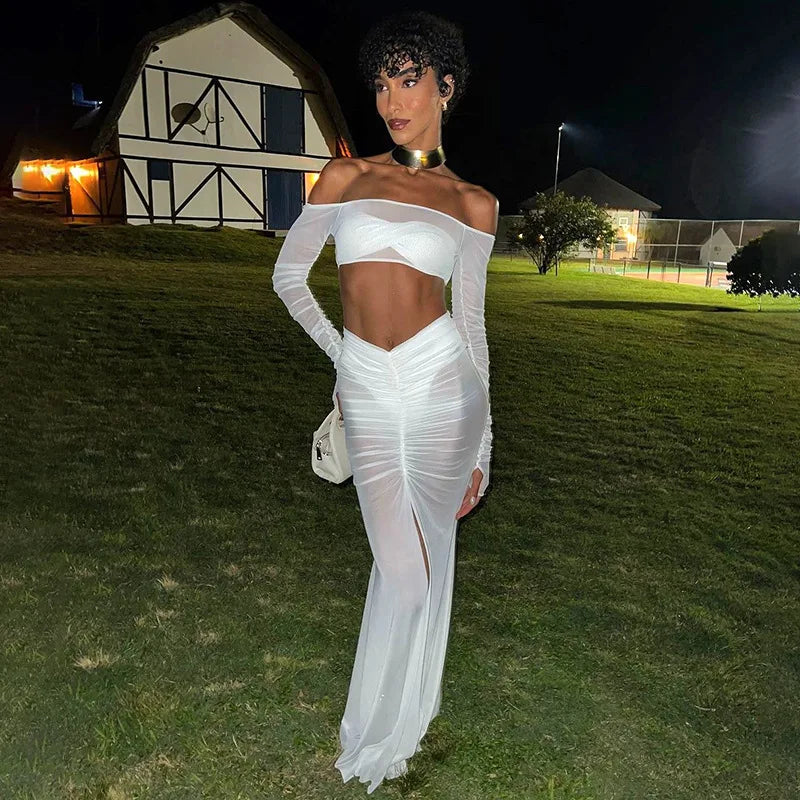 Mesh See Through Ruched Summer Skirt