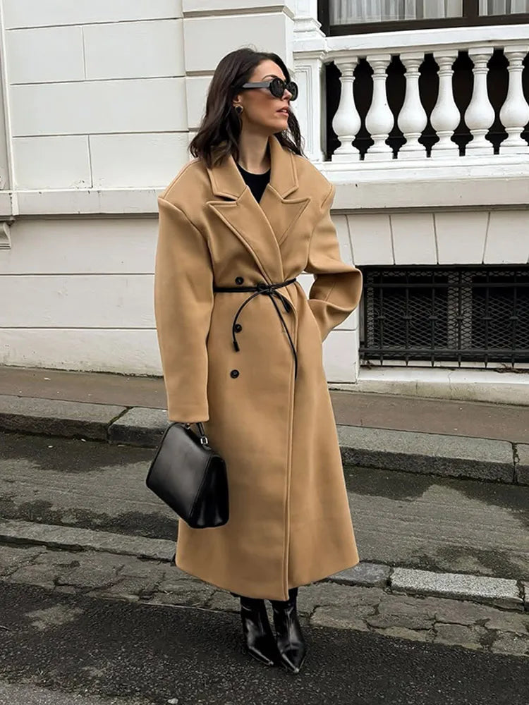 Beige Double Button Wool Coat