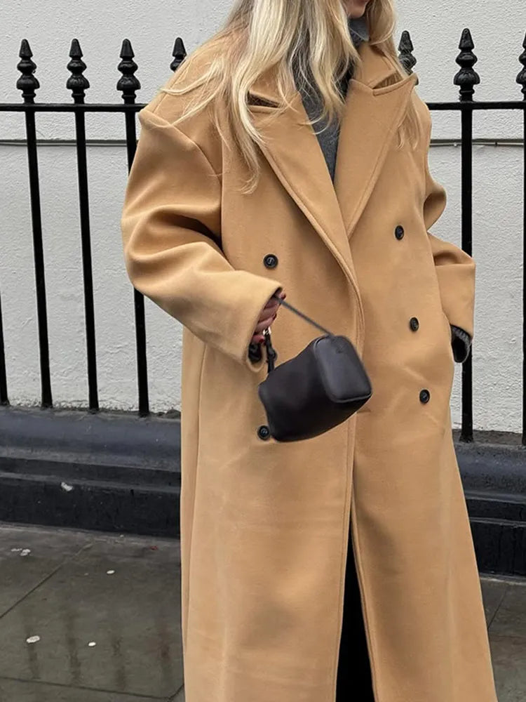 Beige Double Button Wool Coat