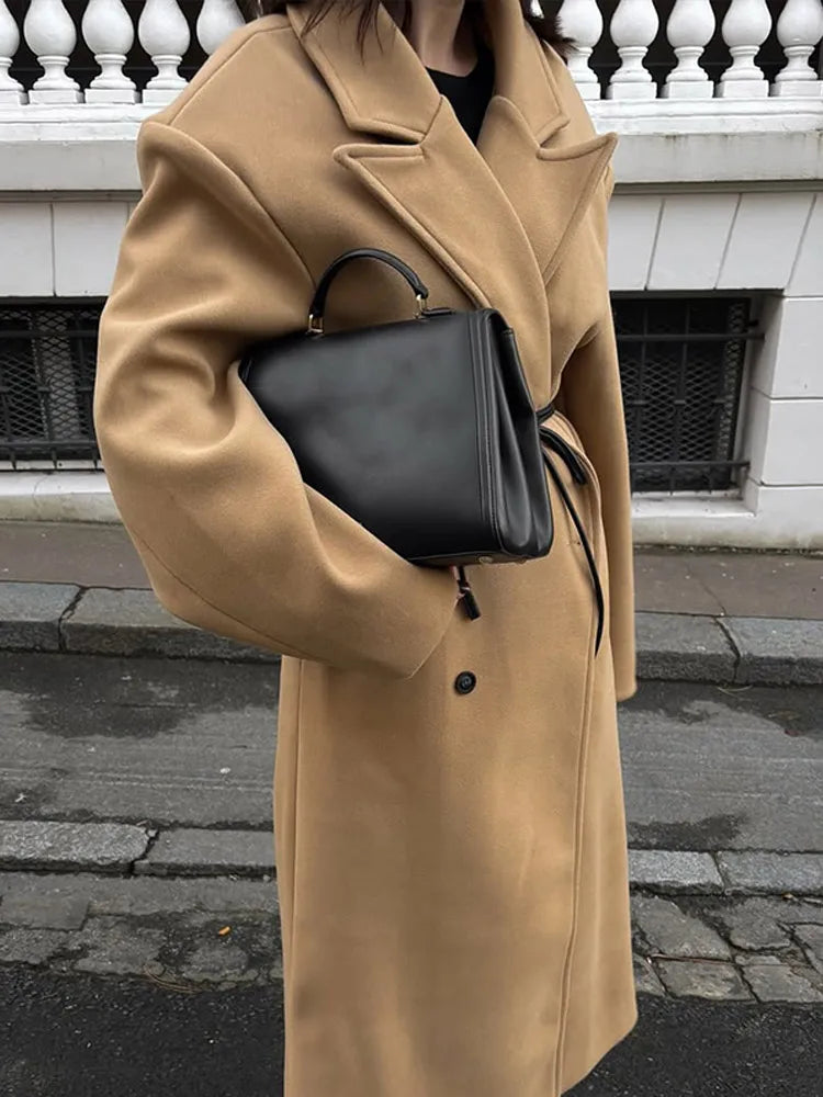 Beige Double Button Wool Coat