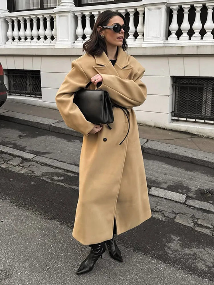 Beige Double Button Wool Coat