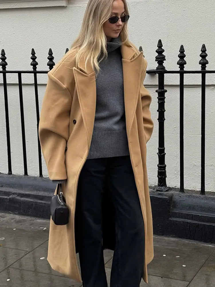 Beige Double Button Wool Coat