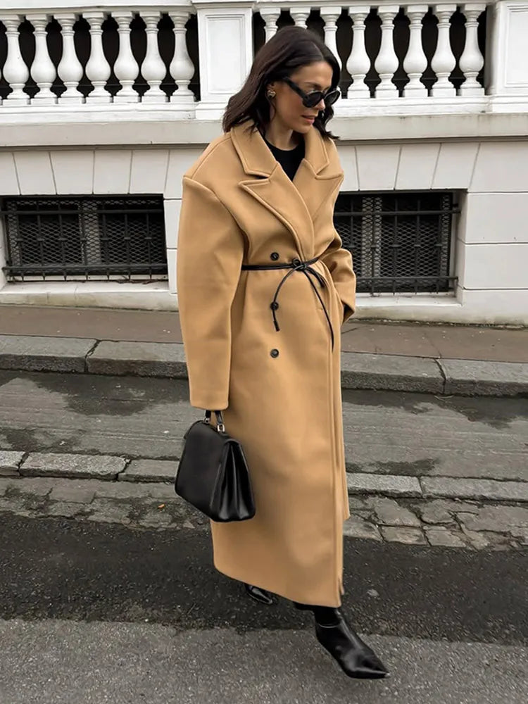 Beige Double Button Wool Coat