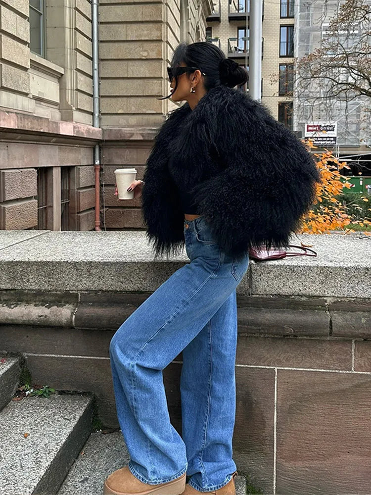 Black Oversize Fuzzy Winter Coat