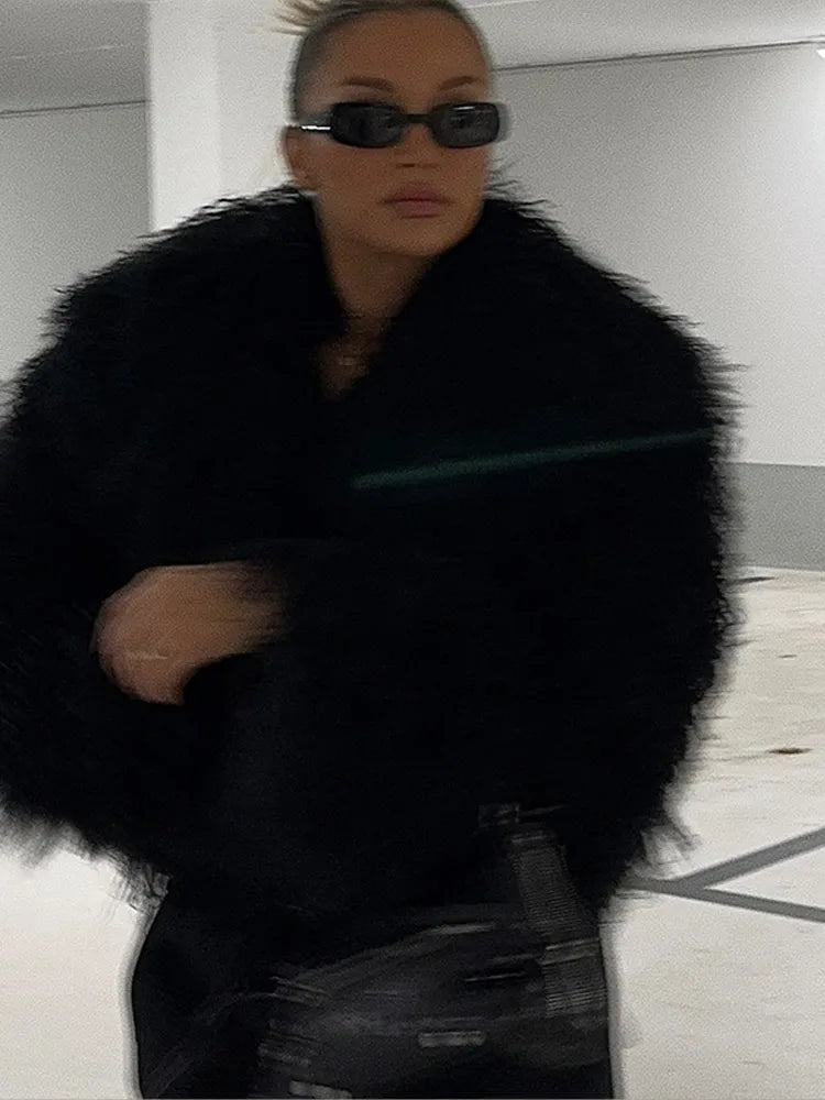 Black Oversize Fuzzy Winter Coat