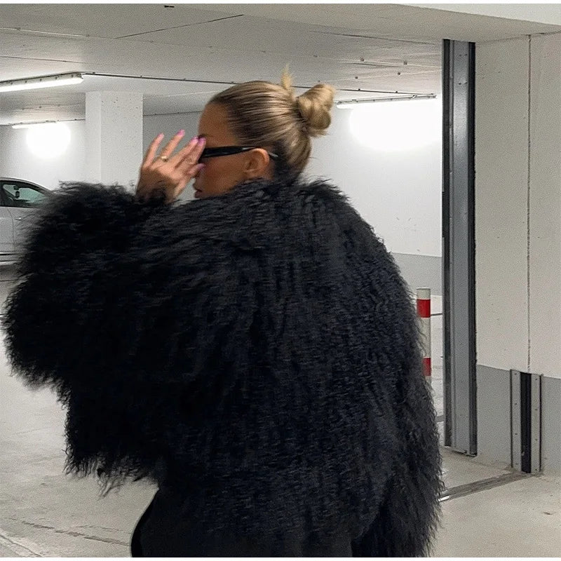 Black Oversize Fuzzy Winter Coat