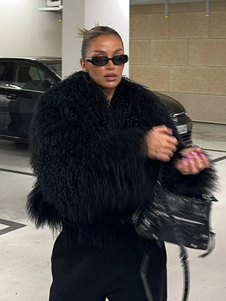 Black Oversize Fuzzy Winter Coat