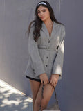 Plain Suit Coat with Belt Lapel Coat