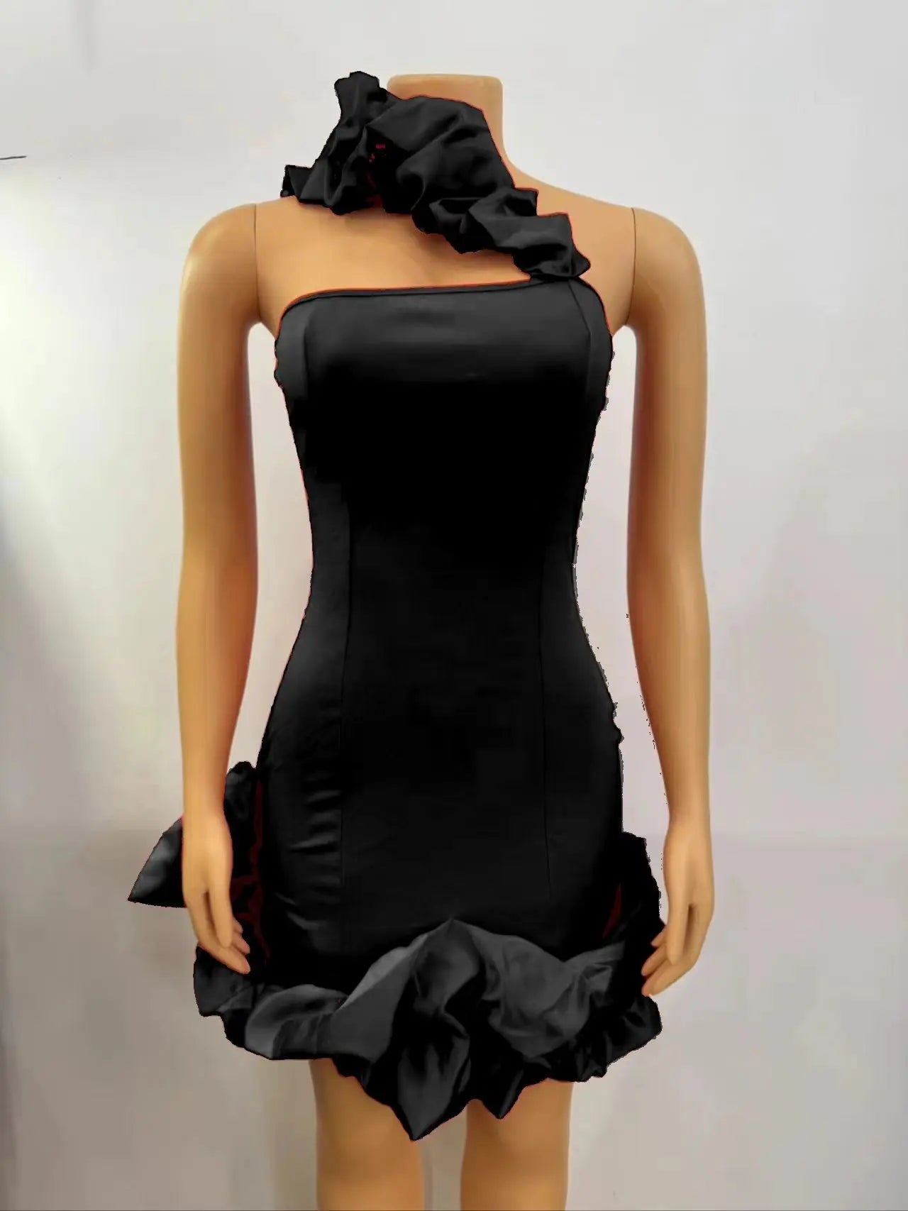 Red A Line Backless One Shoulder Mini Dress