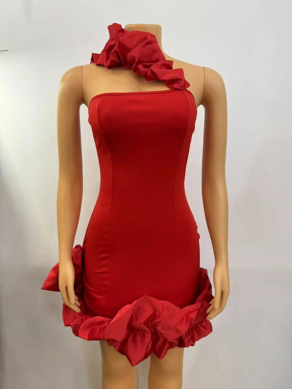 A-Line Backless One Shoulder Red Party Dress