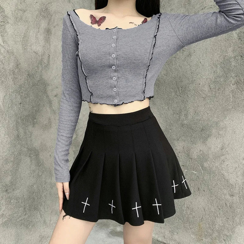 Gothic Cross Pleated Dark Style Mini Dress