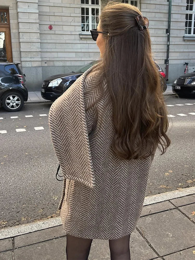 Patterned Scarf Collar Wool Coat